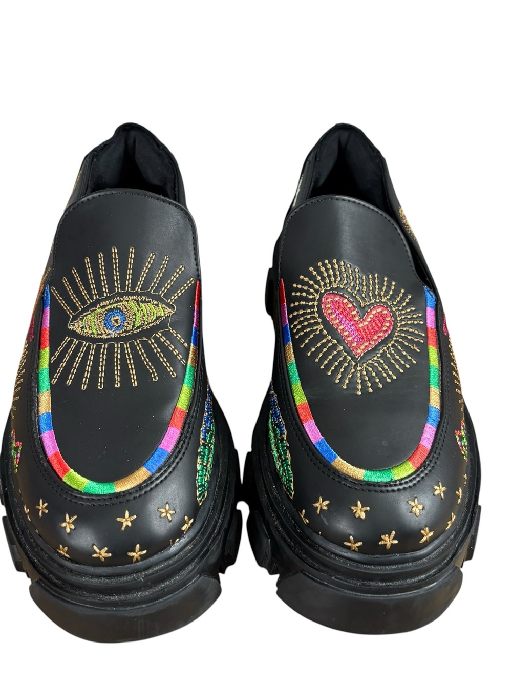Farm Rio Black Embroidered Slip-On platform lug sole Loafers size US 8.5 EU 39.5 - Picture 2 of 9